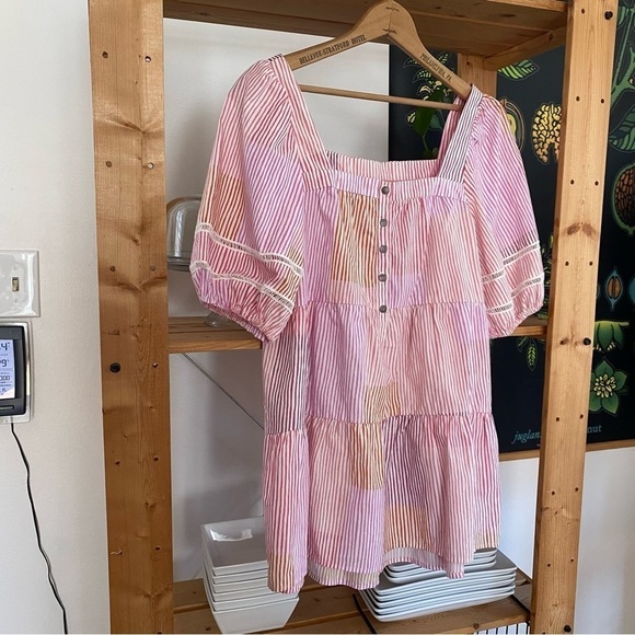 Anthropologie Maeve White Pink Orange Stripe Gable Tiered Tunic Top Small - Picture 7 of 16